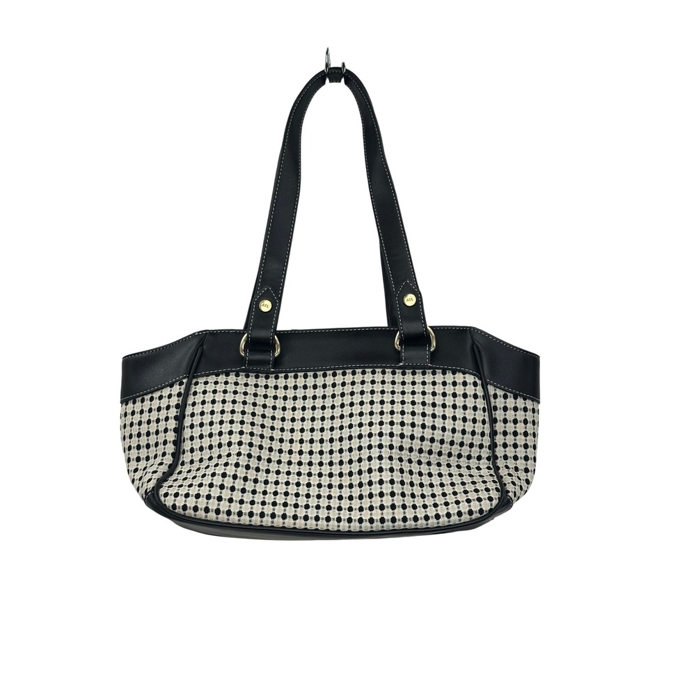 Ann Taylor LOFT Woven Polka Dot Shoulder Bag Satchel Purse Gold Accents